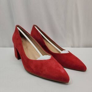 NYDJ Women's Size 9.5 M Solima Red Suede Block Heel Pumps New Comfort Career